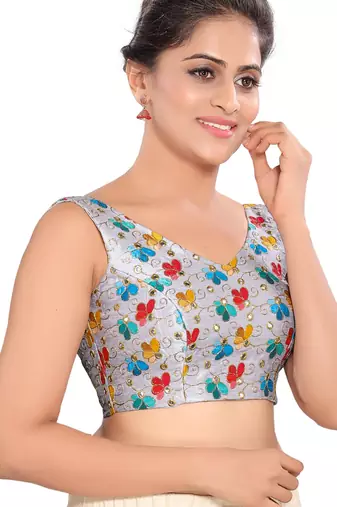 women's mulbury silk blend  padded back open sleeveless saree blouse