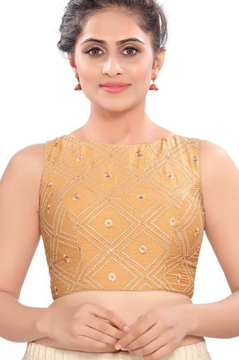 women's cotton silk blend  padded back open sleeveless saree blouse