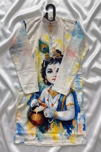 Traditional men's cotton digital printed heavy crochet sequins kurta
