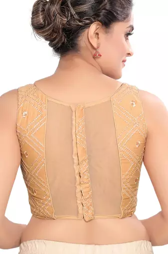 women's cotton silk blend  padded back open sleeveless saree blouse