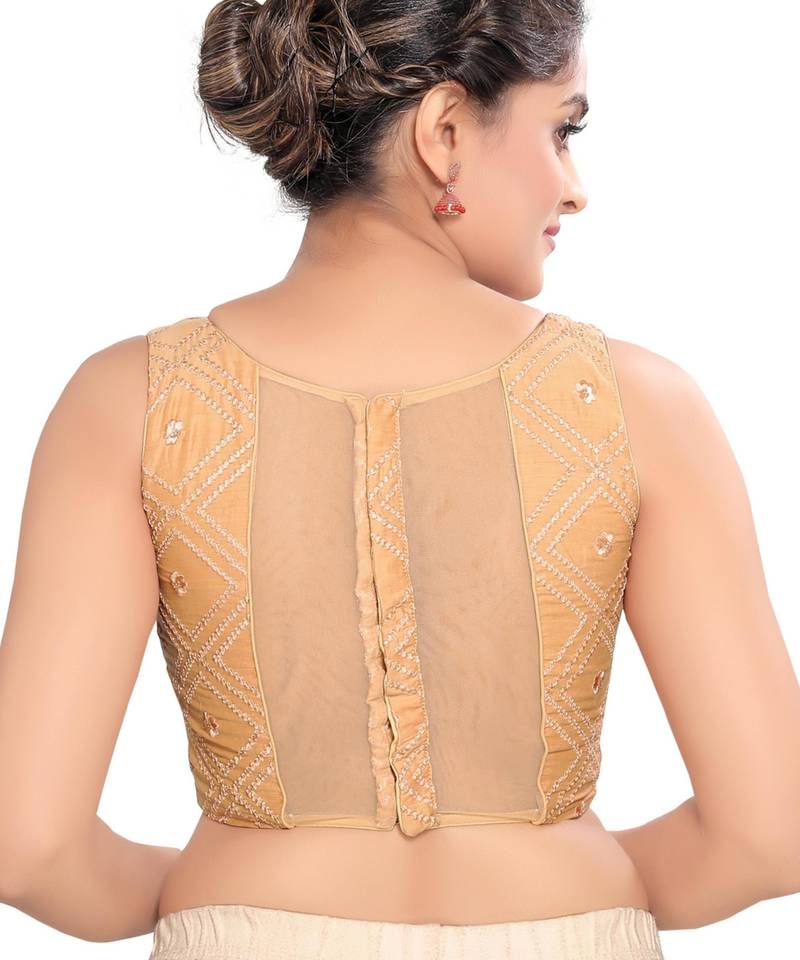 women's cotton silk blend  padded back open sleeveless saree blouse