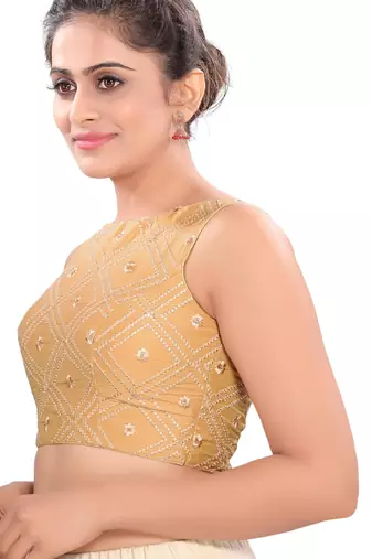 women's cotton silk blend  padded back open sleeveless saree blouse