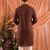 Brown traditional linen cotton heavy embroidery men's kurta with pajama set