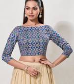 women's printed padded front-open elbow-length-sleeves saree blouse