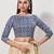 women's printed padded front-open elbow-length-sleeves saree blouse