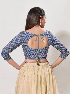 women's printed padded front-open elbow-length-sleeves saree blouse 2
