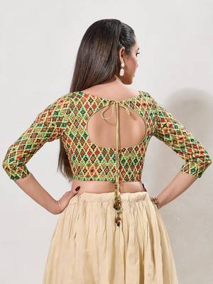 women's printed padded front-open elbow-length-sleeves saree blouse 2