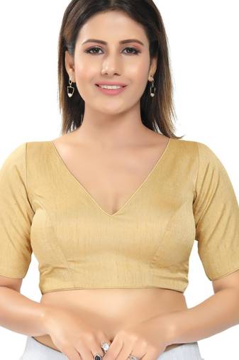 women's silk blend  padded back open elbow-sleeves saree blouse