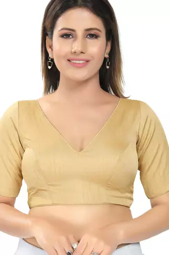 women's silk blend  padded back open elbow-sleeves saree blouse
