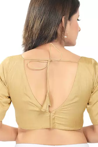 women's silk blend  padded back open elbow-sleeves saree blouse