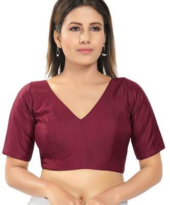 women's silk blend  padded back open elbow-sleeves saree blouse 1