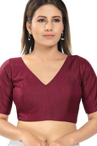 women's silk blend  padded back open elbow-sleeves saree blouse