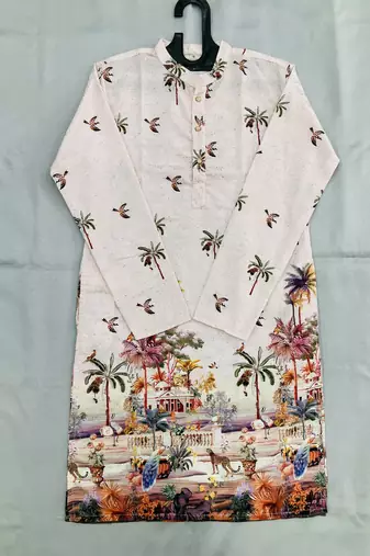 Multicolor men's carnival special cotton digital print crochet sequins kurta with bottom set
