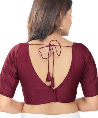 women's silk blend  padded back open elbow-sleeves saree blouse 2