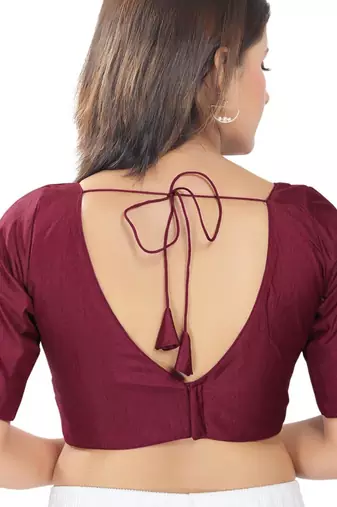 women's silk blend  padded back open elbow-sleeves saree blouse