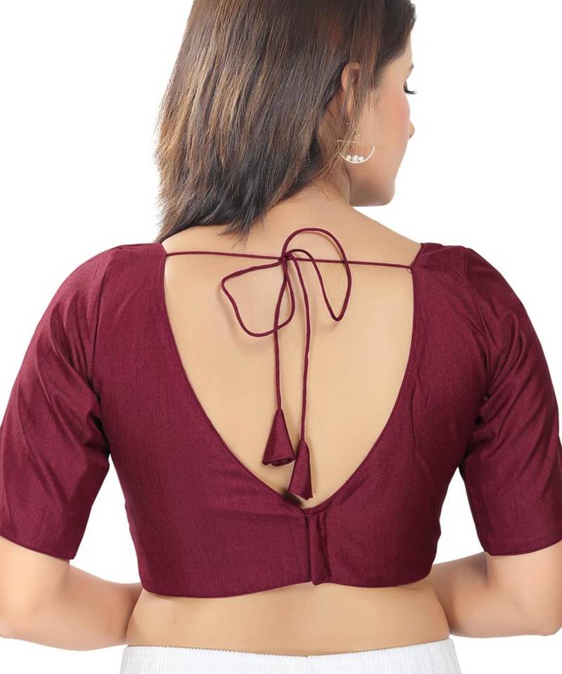 women's silk blend  padded back open elbow-sleeves saree blouse