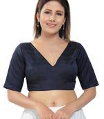 women's silk blend  padded back open elbow-sleeves saree blouse