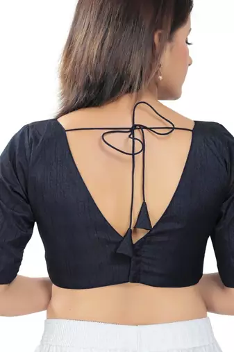 women's silk blend  padded back open elbow-sleeves saree blouse