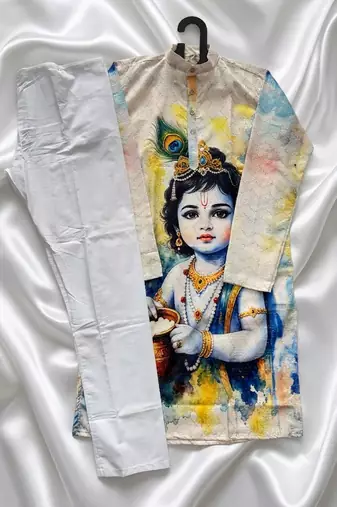 Festive special cotton digital printed heavy crochet sequins men's kurta bottom set