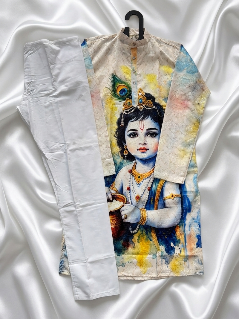 Festive special cotton digital printed heavy crochet sequins men's kurta bottom set
