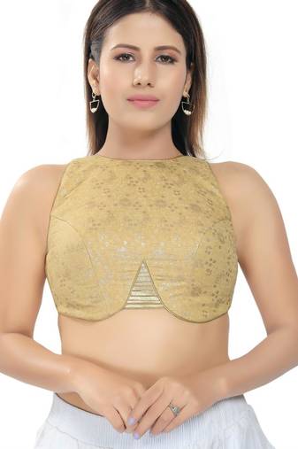 women's brocade padded back open sleeveless saree blouse