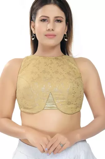 women's brocade padded back open sleeveless saree blouse