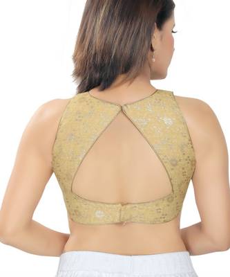 women's brocade padded back open sleeveless saree blouse 2