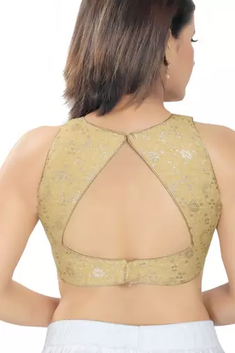women's brocade padded back open sleeveless saree blouse
