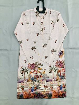 Multicolor carnival special cotton heavy crochet sequins digital printed men's kurta 4