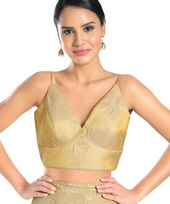 women's tissue padded back open sleeveless saree blouse 1