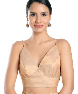 women's tissue padded back open sleeveless saree blouse 1