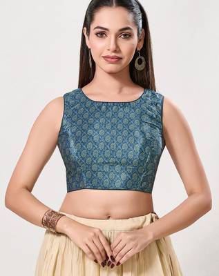 women's bandhani padded back-open sleeveless saree blouse 1