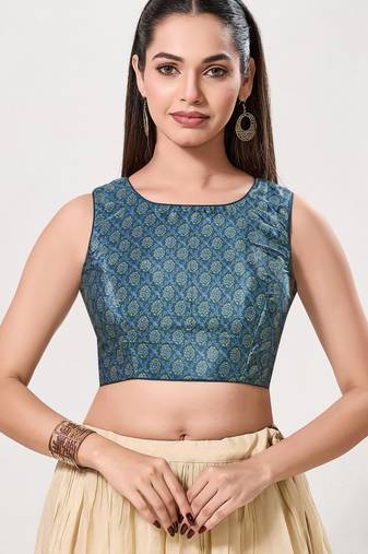 women's bandhani padded back-open sleeveless saree blouse