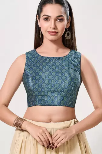 women's bandhani padded back-open sleeveless saree blouse