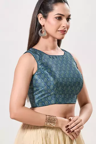 women's bandhani padded back-open sleeveless saree blouse