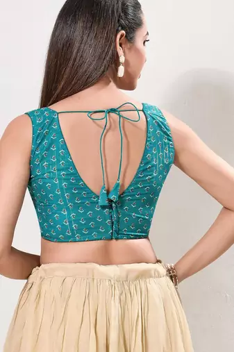 women's cotton padded back-open sleeveless saree blouse