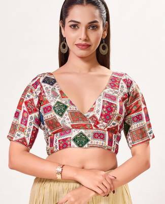 women's brocade padded back open elbow-sleeves saree blouse 1