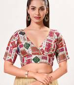 women's brocade padded back open elbow-sleeves saree blouse