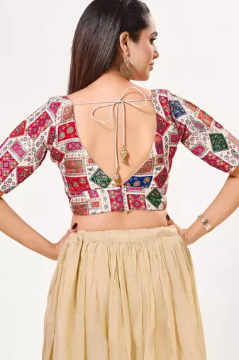 women's brocade padded back open elbow-sleeves saree blouse