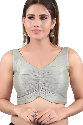 women's mulbury silk blend  padded back open sleeveless saree blouse