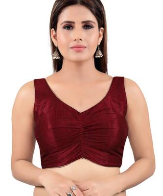 women's mulbury silk blend  padded back open sleeveless saree blouse 1
