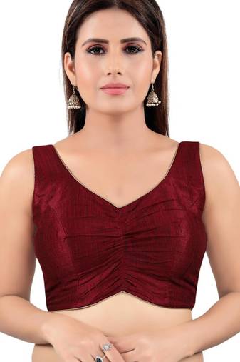 women's mulbury silk blend  padded back open sleeveless saree blouse