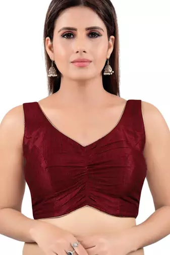women's mulbury silk blend  padded back open sleeveless saree blouse
