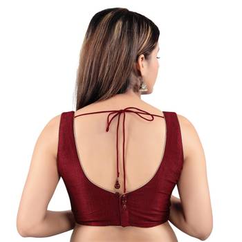 women's mulbury silk blend  padded back open sleeveless saree blouse 2