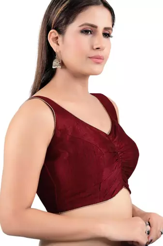 women's mulbury silk blend  padded back open sleeveless saree blouse