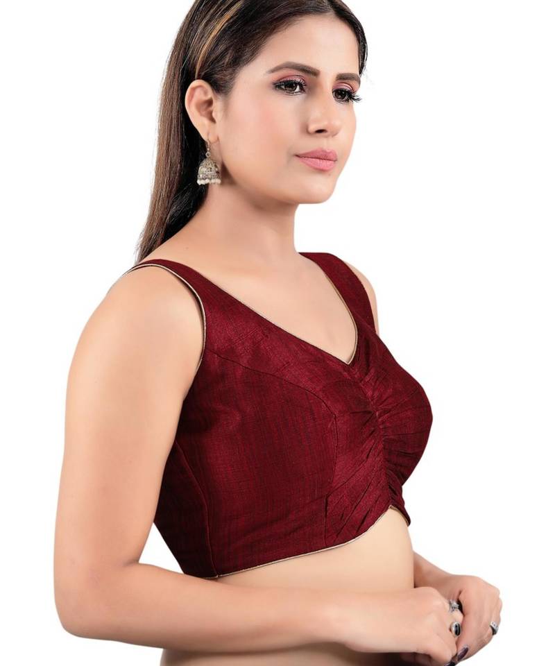 women's mulbury silk blend  padded back open sleeveless saree blouse