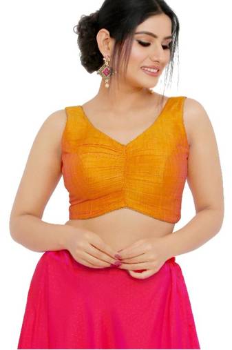 women's mulbury silk blend  padded back open sleeveless saree blouse
