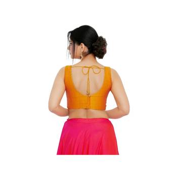 women's mulbury silk blend  padded back open sleeveless saree blouse 2
