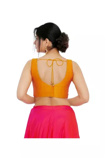 women's mulbury silk blend  padded back open sleeveless saree blouse
