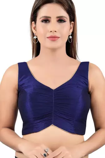 women's mulbury silk blend  padded back open sleeveless saree blouse